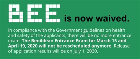 Benilde entrance exam waived, previous grades to be used as .